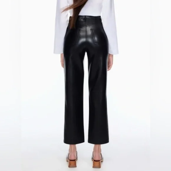 Aritzia Wilfred The Melina Vegan Leather High Waist Crop Pants | Black | Size 4 - Picture 3 of 7